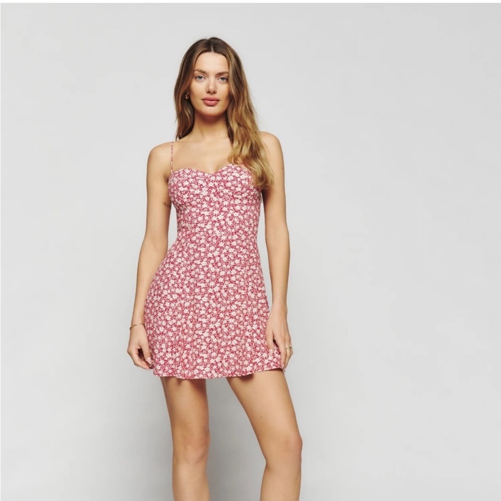 Reformation Saskia Red Floral Mini Dress